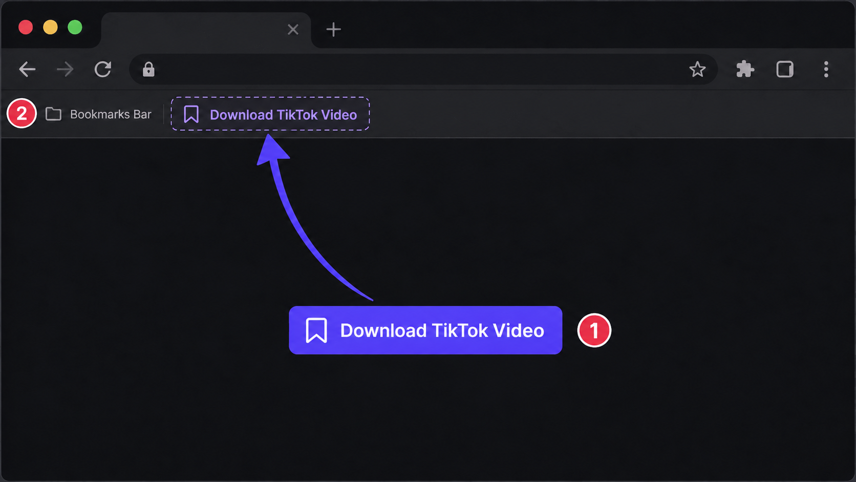 ブックマークバーにドラッグし、公開 TikTok 動画のページでクリックすると自動的に動画をダウンロードできます。